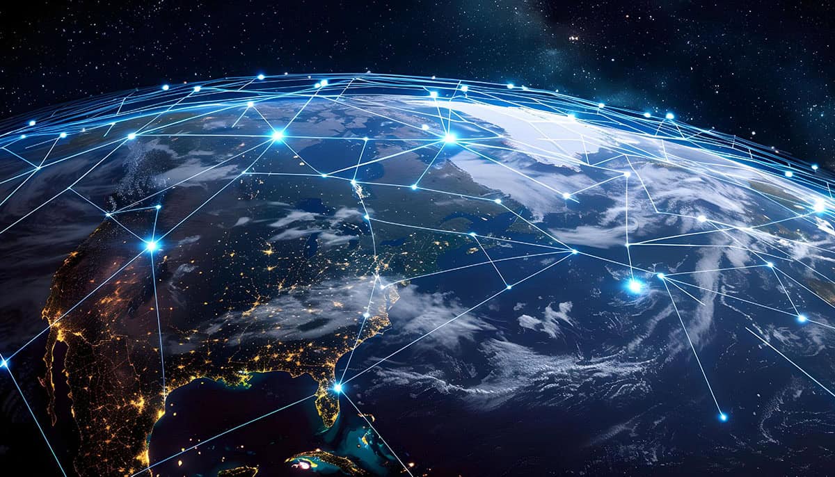 World map with connectivity lines